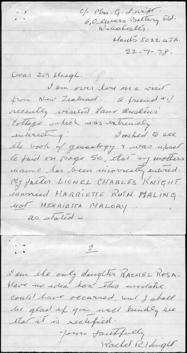 Rachel Knight's Letter