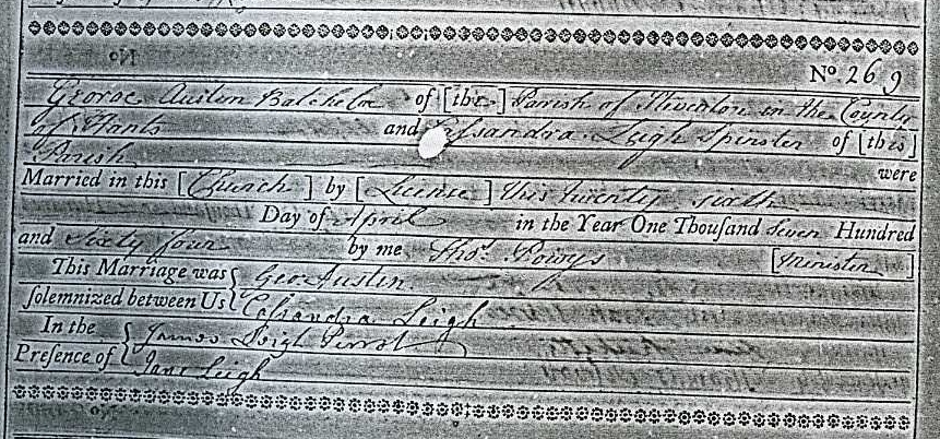 Austen Marriage Certificate